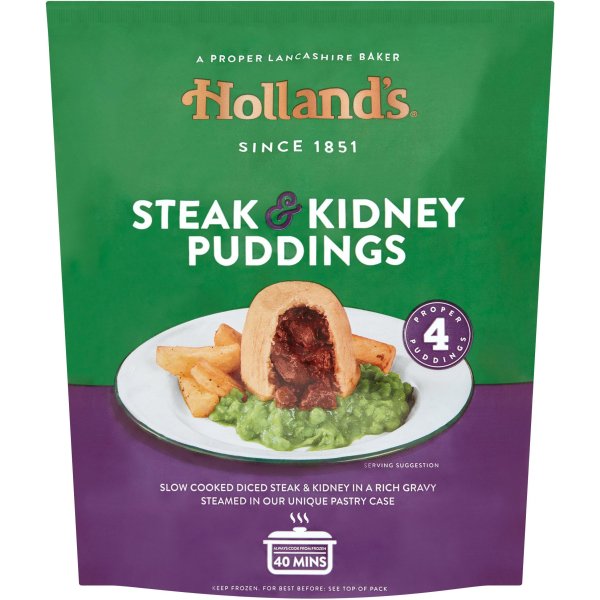 Holland's 4 Steak & Kidney Puddings - Frozen